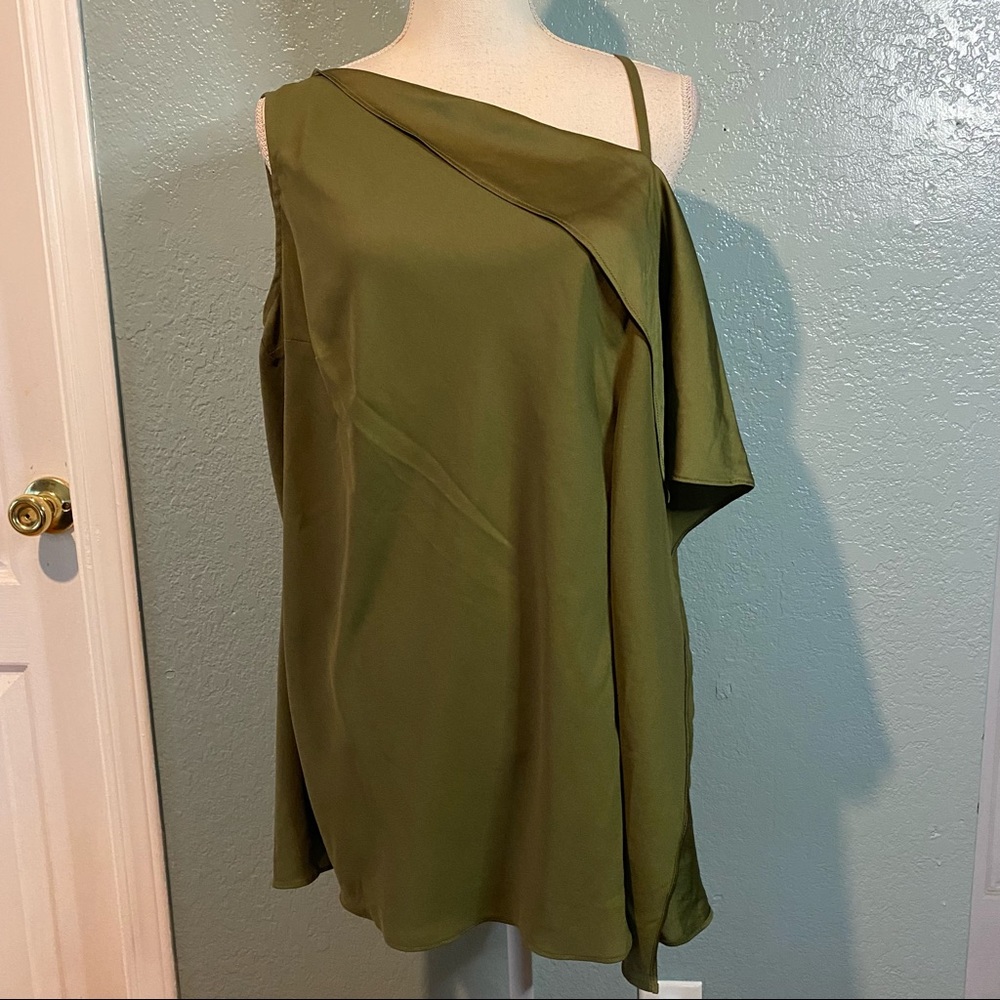 NWT Goldray femke one shoulder blouse green plus - Picture 2 of 13